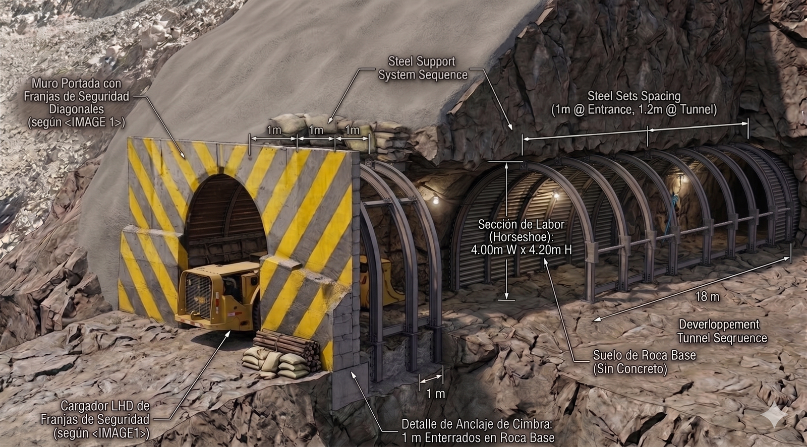 Interior túnel minero seguro